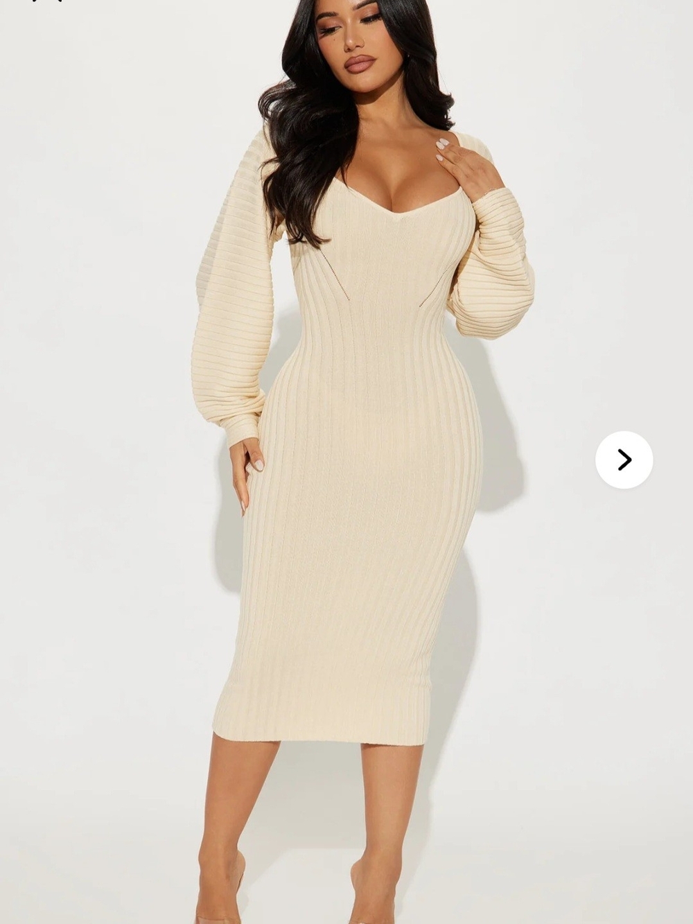 Fashion Nova Cream Ribbed Sweetheart Midi Dress